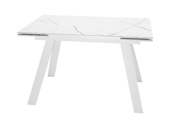 Обеденный раздвижной стол DikLine DKL140 Керамика Белый мрамор/опоры белые (2 уп.) в Мурманске