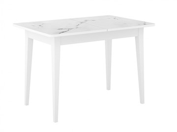 Кухонный стол раскладной Dikline M110 Белый/стекло белый мрамор сатин/ножки MM белые в Мурманске