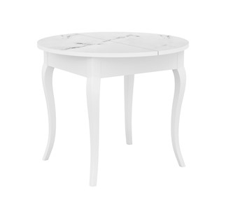 Кухонный раздвижной стол Dikline MR100 Белый/стекло белое мрамор сатин/ножки MC белые в Мурманске