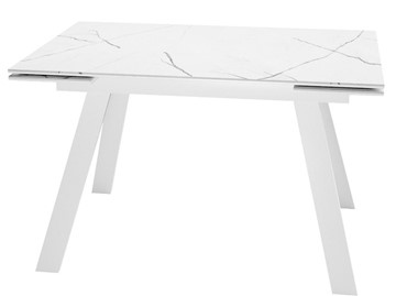 Кухонный стол раздвижной DikLine SKM140 Керамика Белый мрамор/подстолье белое/опоры белые (2 уп.) в Мурманске