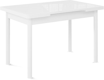 Кухонный раздвижной стол Милан-1 EVO, ноги металлические белые, стекло белое/серый в Мурманске