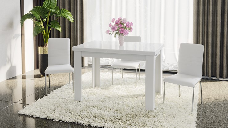 Кухонный раздвижной стол Норман тип 1, цвет Белый/Стекло белый глянец в Мурманске - изображение 4