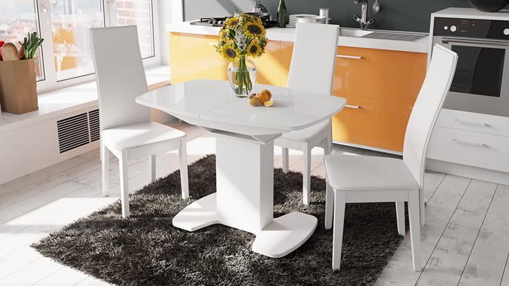 Кухонный раскладной стол Портофино (СМ(ТД)-105.02.11(1)), цвет Белый глянец/Стекло белое в Мурманске - изображение 2