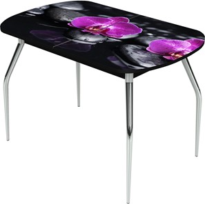 Кухонный раскладной стол Ривьера исп.1 ноги метал. крашеные №24 Фотопечать (Цветы №14) в Мурманске