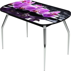 Кухонный раскладной стол Ривьера исп.1 ноги метал. крашеные №24 Фотопечать (Цветы №30) в Мурманске