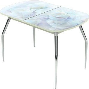 Кухонный раздвижной стол Ривьера исп.1 ноги метал. крашеные №24 Фотопечать (Цветы №36) в Мурманске