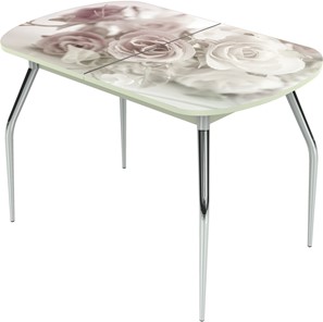 Кухонный раздвижной стол Ривьера исп.2 ноги метал. крашеные №24 Фотопечать (Цветы №41) в Мурманске