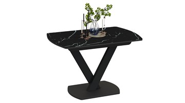 Обеденный раздвижной стол Салерно тип 1 (Черный муар/Стекло черный мрамор) в Мурманске