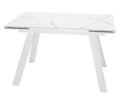 Обеденный раздвижной стол SKL 140, керамика белый мрамор/подстолье белое/ножки белые в Мурманске - изображение