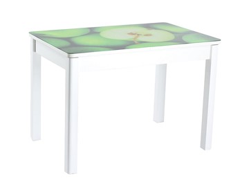 Кухонный стол раскладной Айсберг-02 СТФ, белое лдсп/зеленые яблоки/40 прямые массив белые в Мурманске