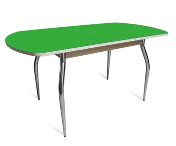 Кухонный раскладной стол ПГ-02 СТ2, дуб молочный/зеленое стекло/35 хром гнутые металл в Мурманске
