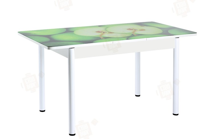 Обеденный раздвижной стол Айсберг-01 СТФ, белый/фотопечать зеленые яблоки/ноги крашеные в Мурманске - изображение 3