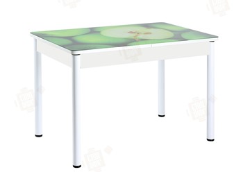 Обеденный раздвижной стол Айсберг-01 СТФ, белый/фотопечать зеленые яблоки/ноги крашеные в Мурманске