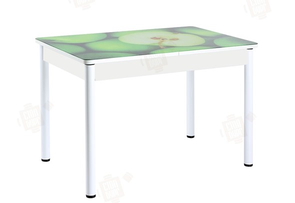 Обеденный раздвижной стол Айсберг-01 СТФ, белый/фотопечать зеленые яблоки/ноги крашеные в Мурманске - изображение