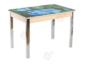 Кухонный стол раскладной Айсберг-01 СТФ, дуб/фотопечать фиалка/ноги хром квадратные в Мурманске