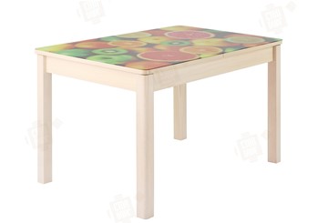Кухонный стол раздвижной Айсберг-01 СТФ, дуб/фотопечать фрукты/ноги массив квадратные в Мурманске