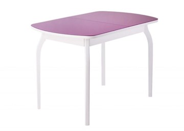Кухонный раздвижной стол ПГ-мини, матовое фиолетовое стекло, ноги гнутые массив белый в Мурманске