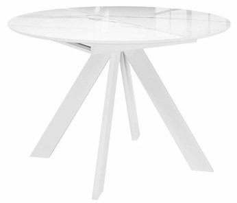 Стол из стекла раздвижной DikLine SFC110 d1100 стекло Оптивайт Белый мрамор/подстолье белое/опоры белые в Мурманске