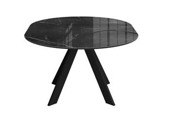 Стол обеденный раздвижной раздвижной DikLine SFC110 d1100 стекло Оптивайт Черный мрамор/подстолье черное/опоры черные в Мурманске