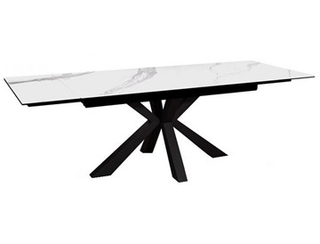 Керамический кухонный стол раздвижной DikLine SFE140 Керамика Белый мрамор/подстолье черное/опоры черные (2 уп.) в Мурманске