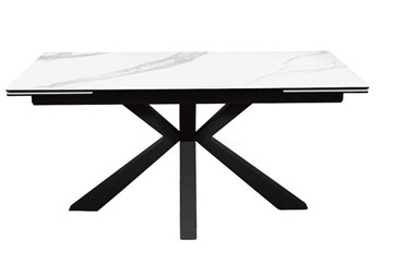 Керамический обеденный стол раздвижной DikLine SFE160 Керамика Белый мрамор/подстолье черное/опоры черные (2 уп.) в Мурманске