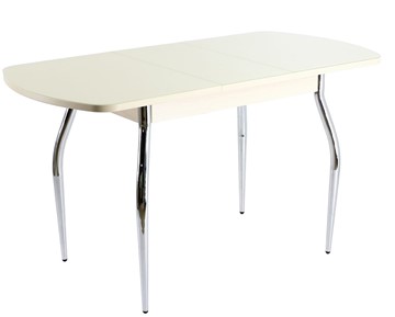 Обеденный раздвижной стол ПГ-01 СТ1, дуб молочный/белое стекло/35 хром гнутые в Мурманске