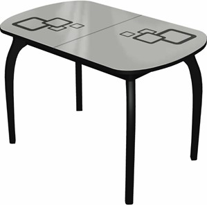 Кухонный раскладной стол Ривьера мини дерево №1, Рисунок квадро (стекло белое/черный/черный) в Мурманске