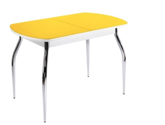Кухонный стол раздвижной ПГ мини СТ2, белое/желтое стекло/35 хром гнутые металл в Мурманске - изображение