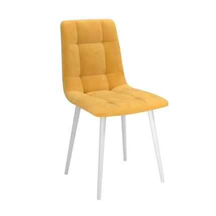 Обеденный стул Белла, велюр тенерифе куркума/Цвет металл белый в Мурманске - изображение