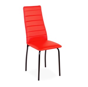 Обеденный стул Волна, прошивка горизонтально, каркас металл черный, экотекс красный в Мурманске