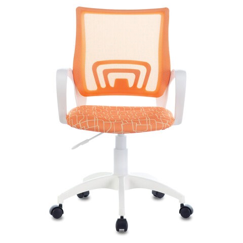 Компьютерное кресло Brabix Fly MG-396W (с подлокотниками, пластик белый, сетка, оранжевое с рисунком "Giraffe") 532402 в Мурманске - изображение 2