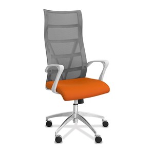 Кресло в офис Топ X белый каркас, сетка/ткань TW / серая/оранжевая в Мурманске