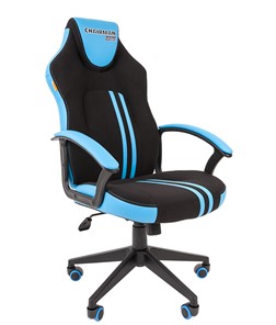 Кресло игровое CHAIRMAN GAME 26  Экокожа - Ткань стандарт. Черный/голубой в Мурманске