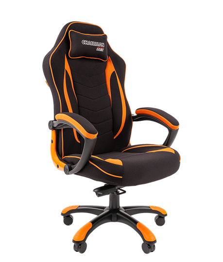 Кресло игровое CHAIRMAN GAME 28 Полиэстер комбинированная ткань оранжевый/черный в Мурманске - изображение 1
