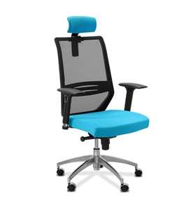 Кресло для руководителя Aero lux с подголовником, сетка/ткань TW / черная/голубая в Мурманске