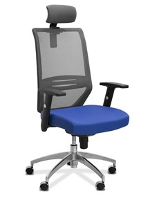 Офисное кресло для персонала Aero с подголовником, сетка/ткань TW / черная/ синяя в Мурманске