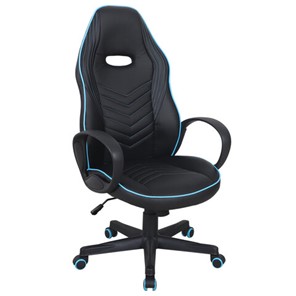 Офисное кресло BRABIX "Flame GM-004", экокожа, черное/голубое, 532498 в Мурманске