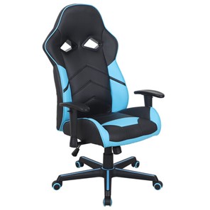 Офисное кресло BRABIX "Storm GM-006", регулируемые подлокотники, экокожа, черное/голубое, 532501 в Мурманске