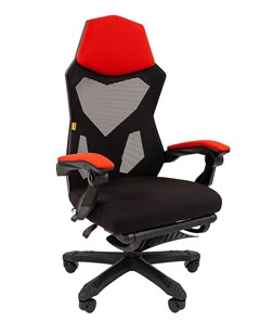 Компьютерное кресло CHAIRMAN 571 с подставкой для ног , сетчатый акрил / полиэстер черный/красный в Мурманске