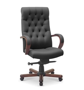 Кресло в офис Status, натуральная кожа с компаньоном /серая/дерево - орех аида в Мурманске