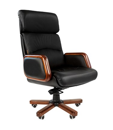 Офисное кресло CHAIRMAN 417 кожа черная в Мурманске - изображение