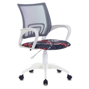 Компьютерное кресло Brabix Fly MG-396W (с подлокотниками, пластик белый, сетка, серое с рисунком "Graffity") 532404 в Мурманске - предосмотр