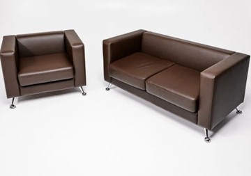 Комплект мебели Альбиони коричневый кожзам  диван 2Д + кресло в Мурманске