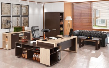 Кабинет руководителя ALTO с высоким шкафом для одежды, низким для документов и журнальным столиком в Мурманске - предосмотр