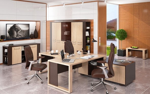 Кабинет руководителя ALTO с брифинг-приставкой, с низким и высокими шкафами в Мурманске - изображение