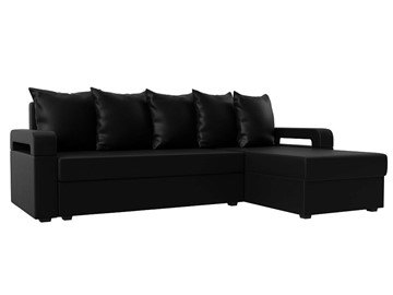 Угловой диван с оттоманкой Гермес Лайт, Черный (экокожа) в Мурманске