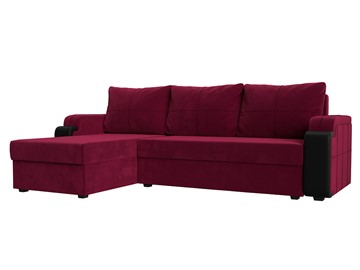 Угловой диван с оттоманкой Николь лайт, Бордовый/Черный (микровельвет/экокожа) в Мурманске
