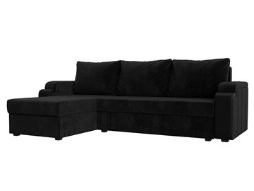 Угловой диван с оттоманкой Николь лайт, Черный/Черный (велюр/экокожа) в Мурманске