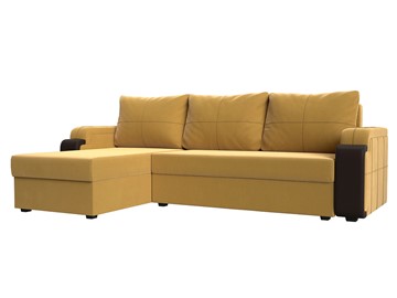 Угловой диван с оттоманкой Николь лайт, Желтый/Коричневый (микровельвет/экокожа) в Мурманске