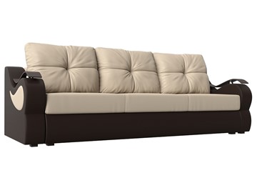 Прямой диван Меркурий еврокнижка, Бежевый/коричневый (экокожа) в Мурманске